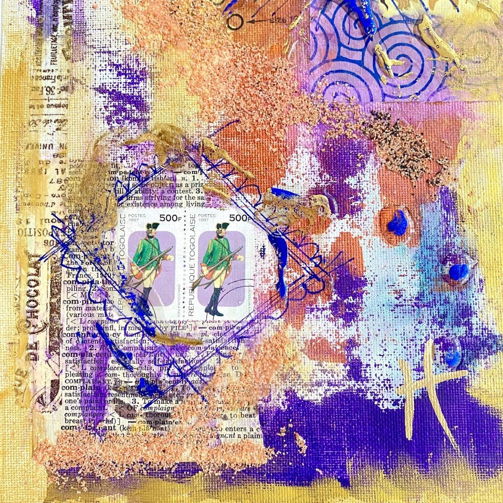 Golden March - Original Wall Art Mixed Media Painting 11"x14" Matted Decor
